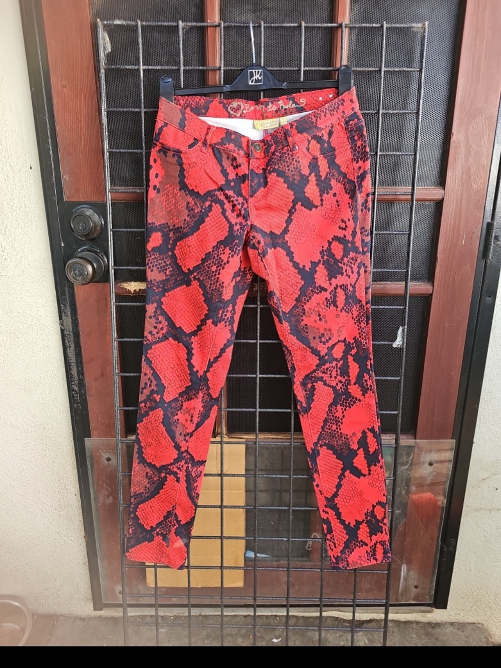 Vera Wang Red and Black Snakeskin Print Skinnies